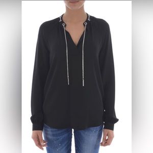 MICHAEL Michael Kors Black Button Up Blouse with Silver Chain | Size 2